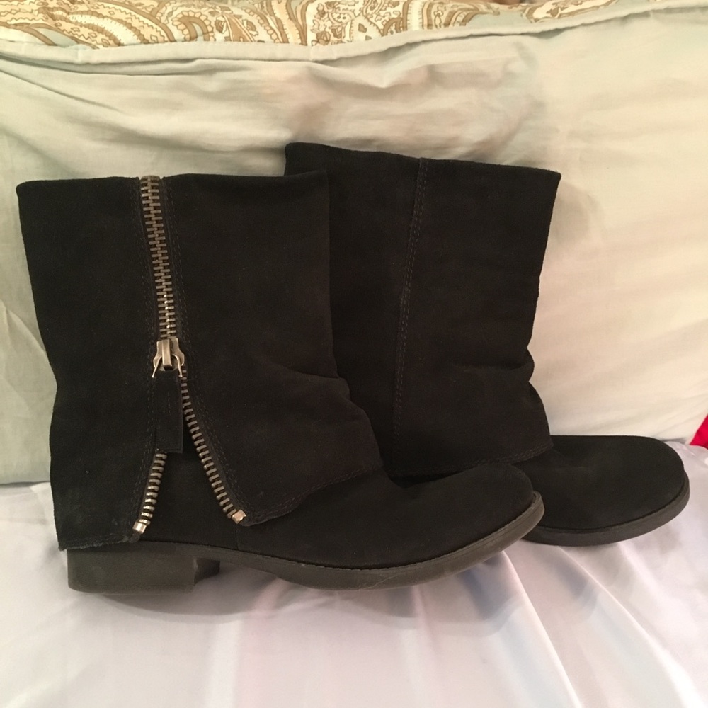 Nine West black suede moto style slouch boots 9M